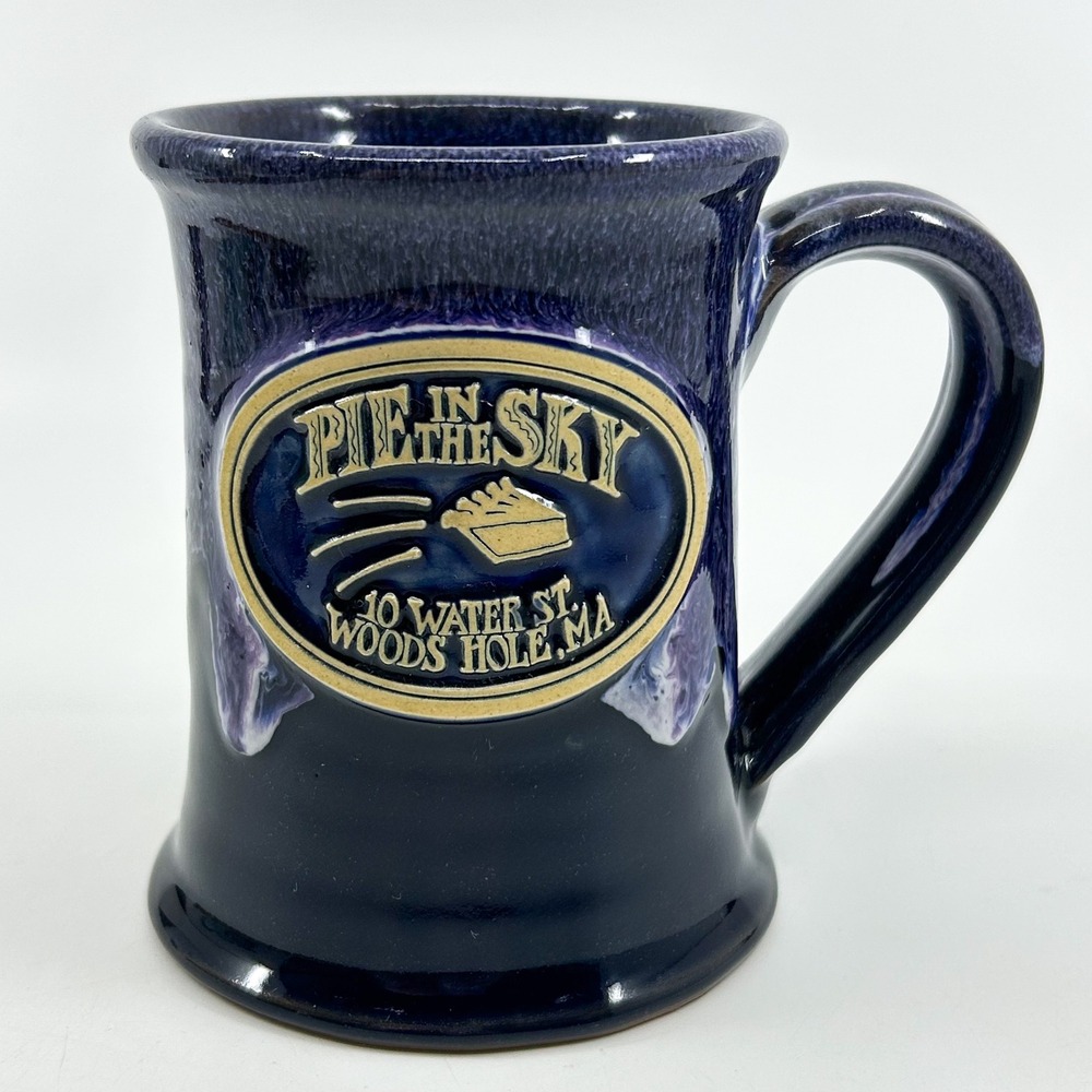 Deneen Pottery Mug Pie In The Sky Woods Hole MA Handmade Drip Glaze Sturdy Mug
